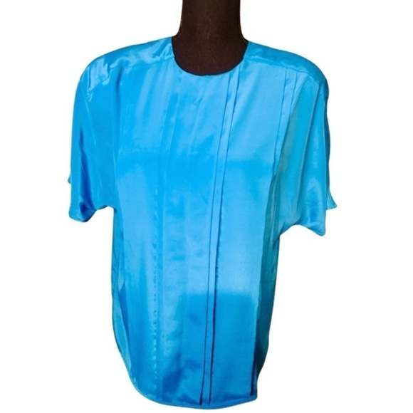 💜 3/25 Vintage Blue Josephine  Polyester Blouse Size 10 - Picture 1 of 4